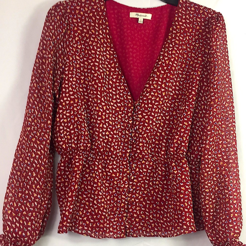Madewell Burgundy Blouse with print of flowers